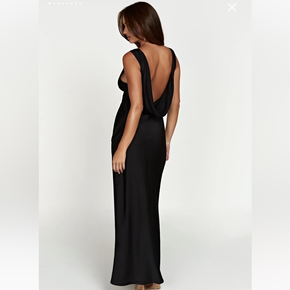 Meshki black satin maxi dress